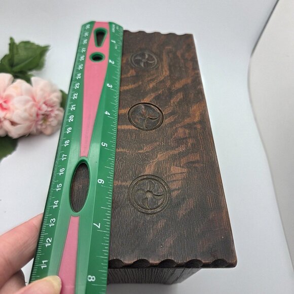 Vintage Solid Carved Dark Wood Box Hidden Compartment - Picture 14 of 16